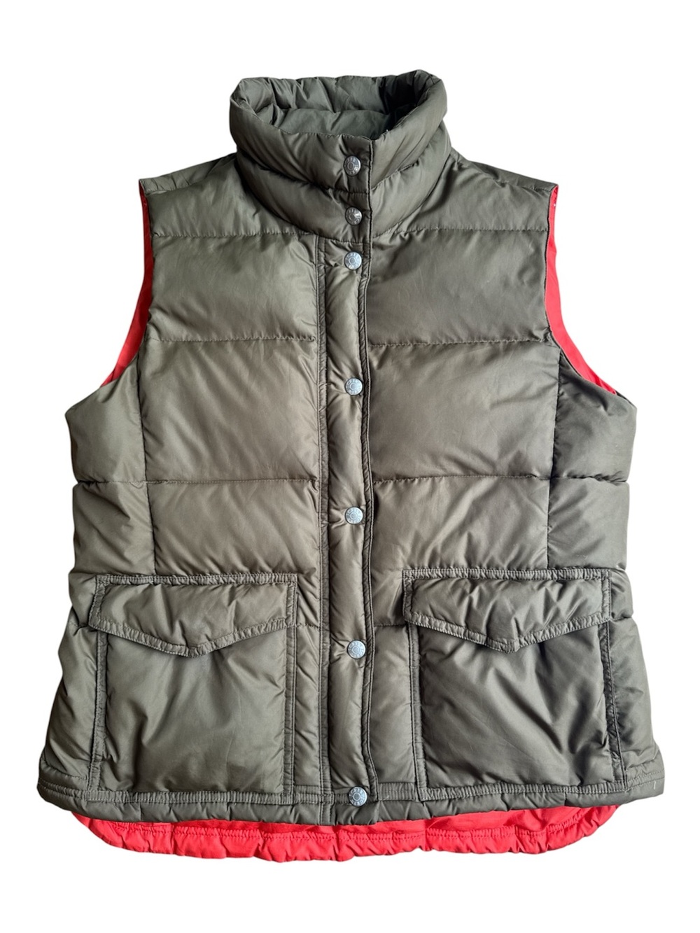 J. Crew Women’s Quilted Feathers Puff Vest Olive Green Size Medium